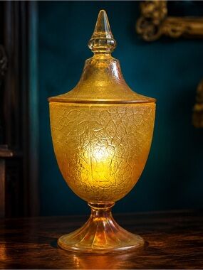 Vintage Jeannette Amber Apothecary Jar Steeple Finial Fairy Lamp